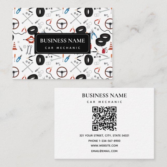 Cartão De Visita Car Mechanical Automotive Tools Código QR (Frente/Verso)
