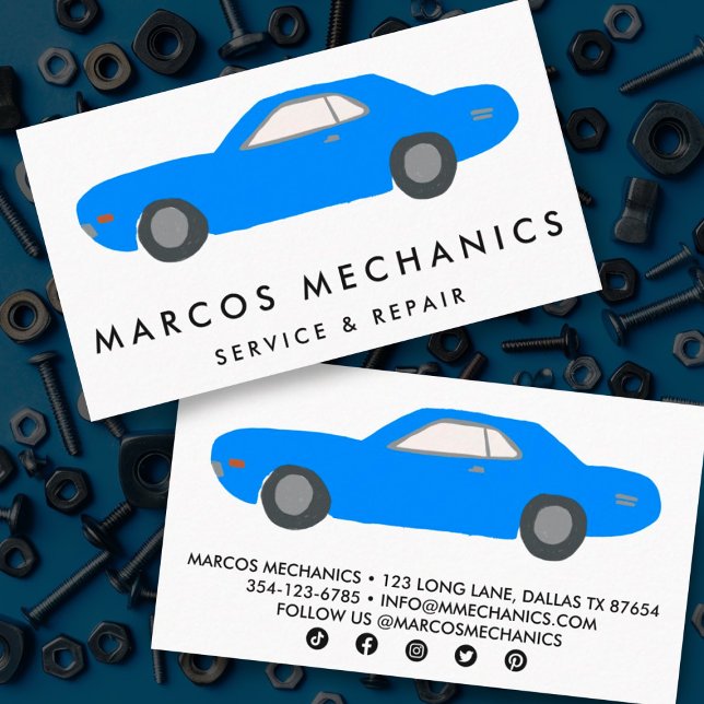 Cartão De Visita Carga Clássica de Reparo Automóvel MECÂNICO PERSON (Classic car illustration on these custom business cards perfect for car collector or mechanic)