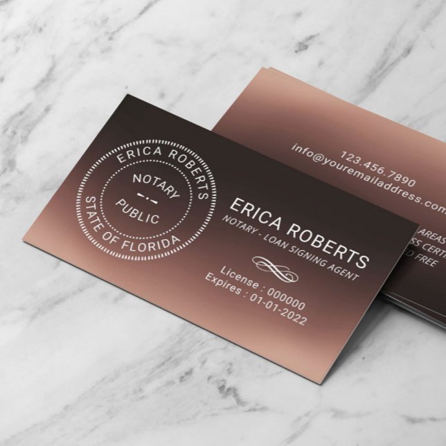 Cartão De Visita Carimbo Notário Assinante do Agente Brown Ombre (Criador carregado)