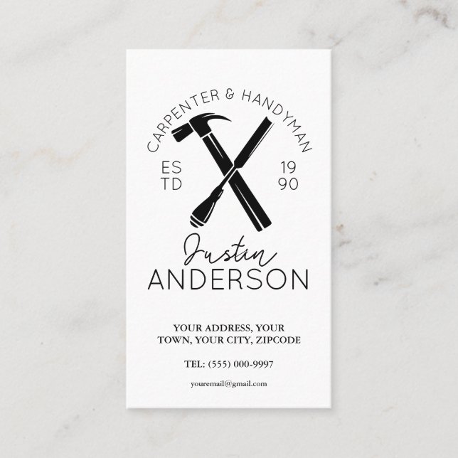 Cartão De Visita Carpenter carpentry services para pequenas empresa (Frente)