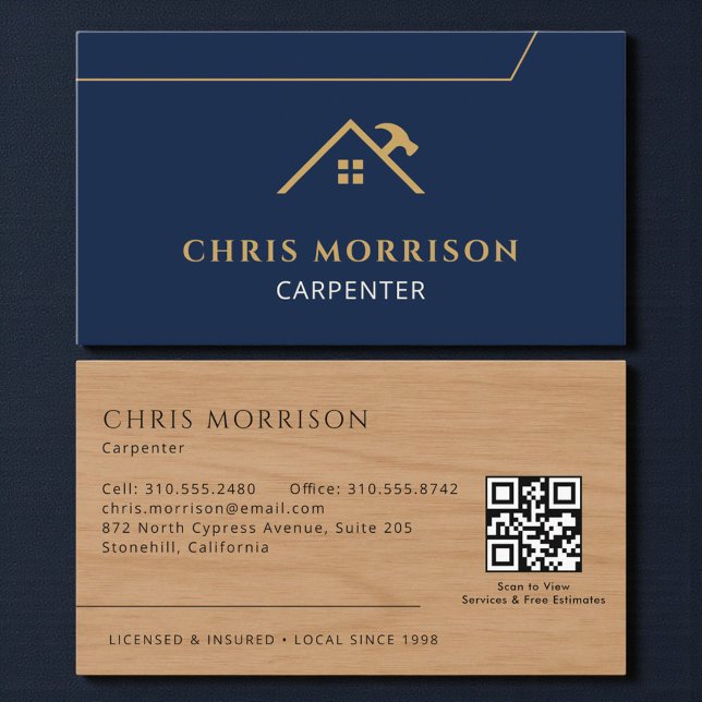Cartão De Visita Carpenter Carpentry Wood Construction QR Code (Criador carregado)