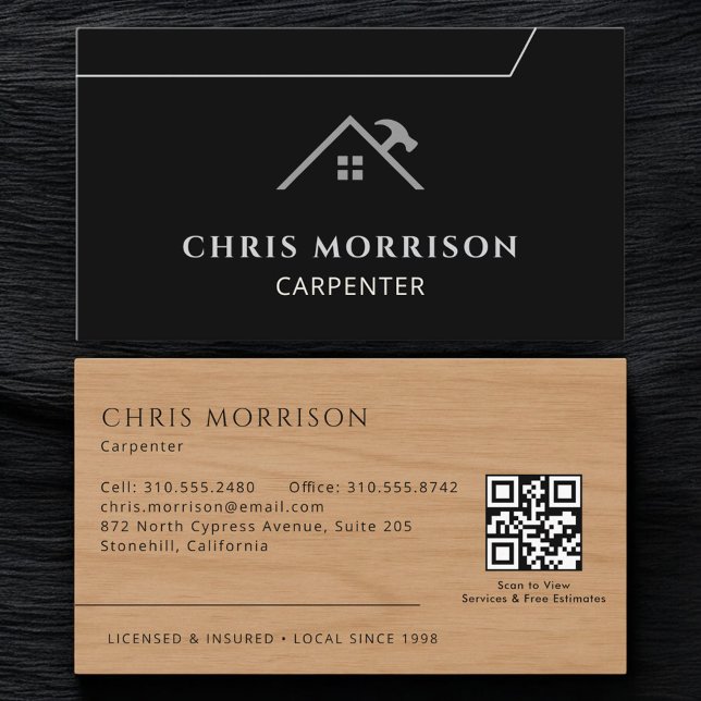 Cartão De Visita Carpenter Carpentry Wood Grain QR Code (Criador carregado)