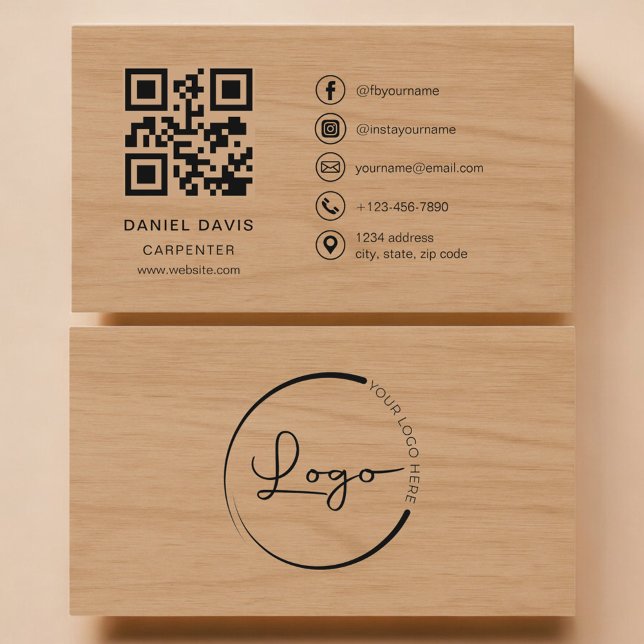 Cartão De Visita Carpenter Wood Professional QR Code (Criador carregado)