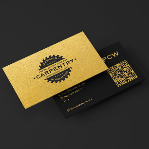 Cartão De Visita Carpinteiro Moderno de Saw Negro Amarelo de Constr