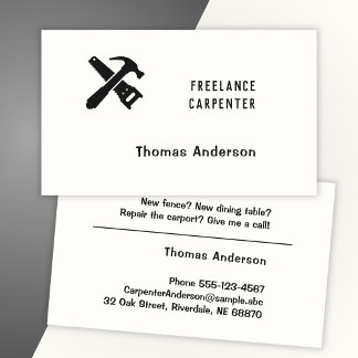 Cartão De Visita Carpinteiro preto-e-branco