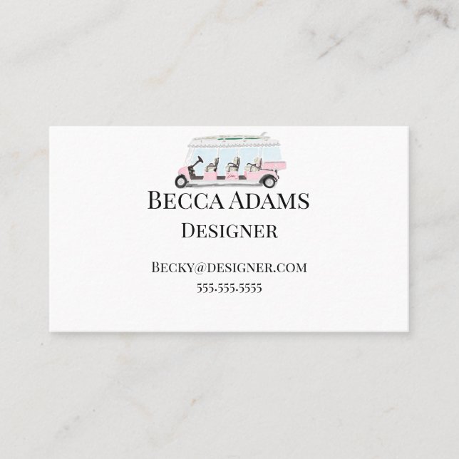 Cartão De Visita Carrinho de Golfe Rosa Personalizado (Frente)