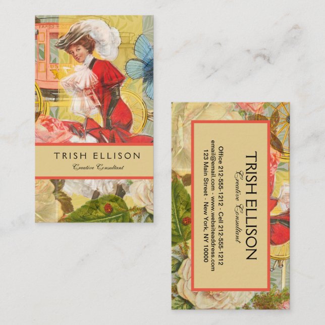 Cartão De Visita Carruagem de diversão da mulher vitoriana (Frente/Verso)