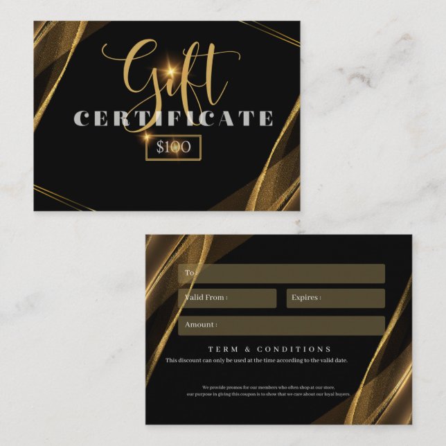 Cartão De Visita cartão-presente de negócios US$ 100 (Frente/Verso)