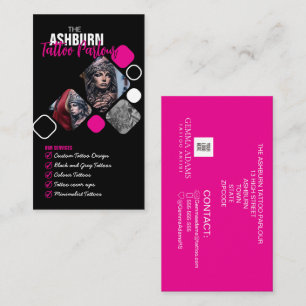 Cartão De Visita Cartaz de Estúdio de Tatuagem - Preto e rosa perso