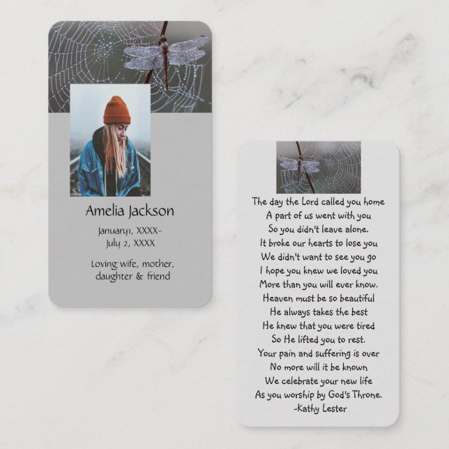 Cartão De Visita Cartaz de Oração Memorial Dragonfly Dewdros (Frente/Verso)