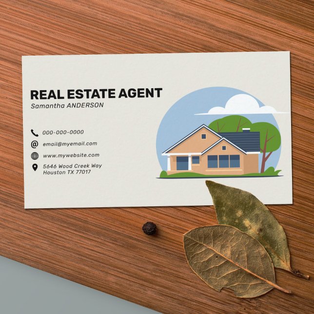 Cartão De Visita Cartografia House & Icons - Agente Imobiliário (Cartoon House & Icons - Real Estate Agent Business Card)