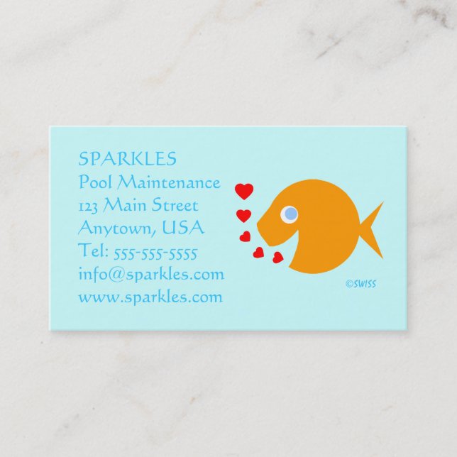 Cartão De Visita Cartoon de piscina de conservação Turquesa de Peix (Frente)