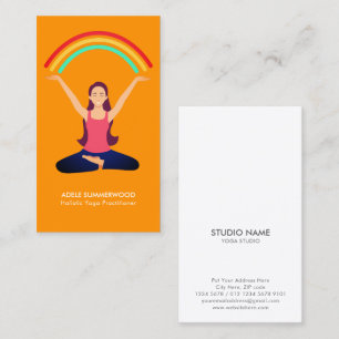 Cartão De Visita Cartoon Garota Colorida Fazendo Yoga Brilhante Lar