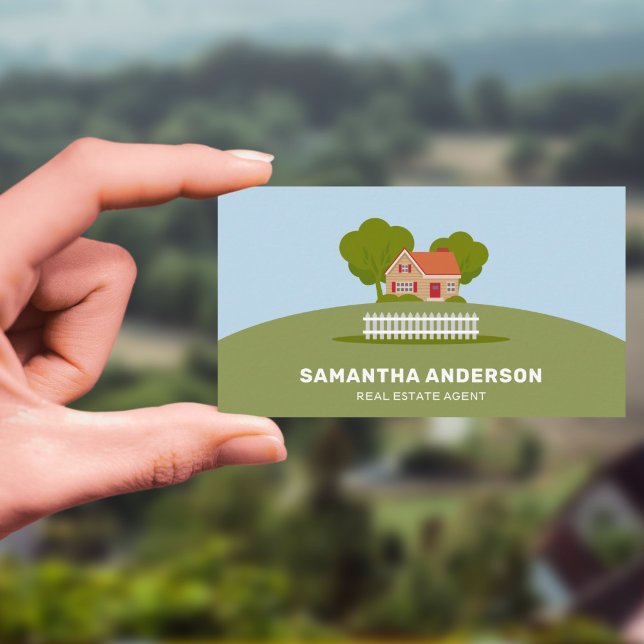 Cartão De Visita Cartoon House in Countryside - Agente imobiliário (Cartoon House in Countryside - Real Estate Agent Business Card)