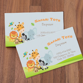 Cartão De Visita Cartoon Safari Animal Daycare Chilcare