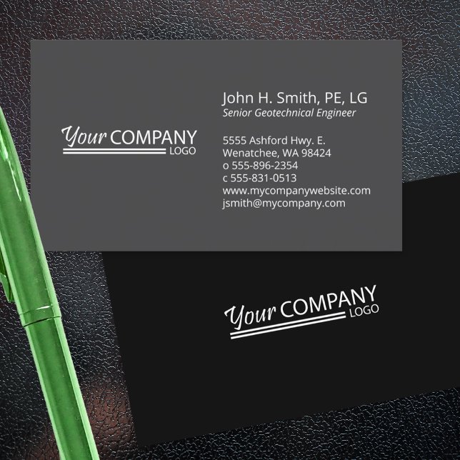 Cartão De Visita Carvão preto mínimo, profissional, de 2 tons (black & gray business cards with logo, simple professional design)