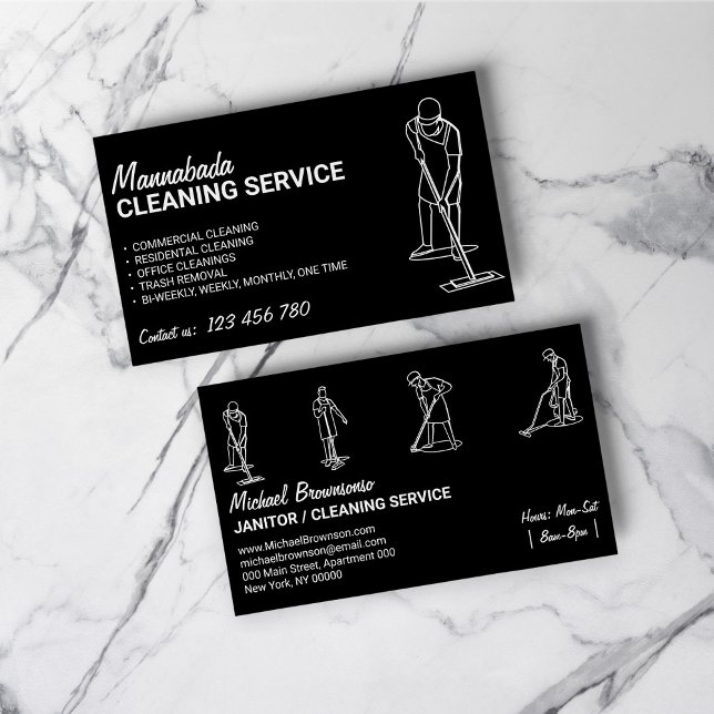 Cartão De Visita Casa Branca Negra Limpando Homens Janitorial (Black White House Cleaning Men Janitorial Business Card)