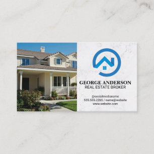 Cartão De Visita Casa de Jardim   Logotipo Moderno de Imóveis Azul