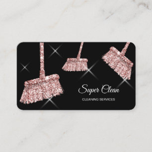 Cartão De Visita Casa de Limpeza com Espumante rosa a ouro Comercia