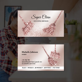 Cartão De Visita Casa de Limpeza com Espumante rosa a ouro Comercia