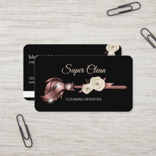 Cartão De Visita Casa de Limpeza com Espumante rosa a ouro Comercia