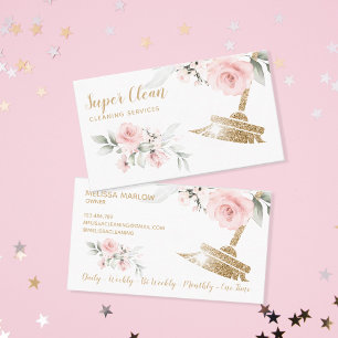 Cartão De Visita Casa De Limpeza De Amidos Com Dourado Floral