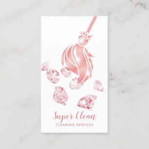 Cartão De Visita Casa de Limpeza Maid Estimulando Diamantes Dourado