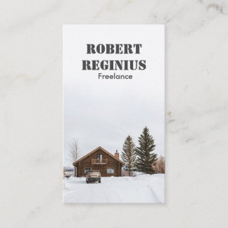 Cartão De Visita casa de madeira marrom em terra coberta de neve