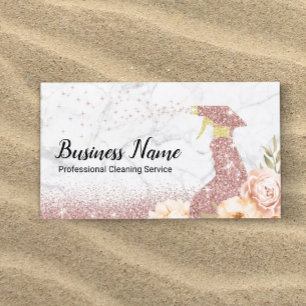 Cartão De Visita Casa Limpando Mármaco Luminoso Moderno Rosa Dourad