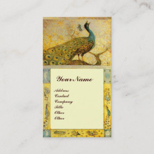 Cartão De Visita CASAMENTO AMOR PAVÕES MONOGRAMA amarelo marrom cre