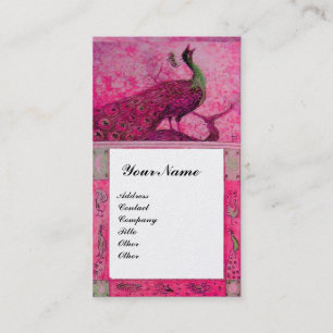Cartão De Visita CASAMENTO AMOR PAVÕES MONOGRAMA Rosa Fúcsia Pérola