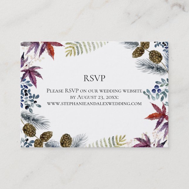 Cartão De Visita Casamento com Aquarela Floral de Maple Japonês (Frente)