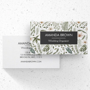 Cartão De Visita Casamento com Padrão Floral em Aquarela Moderna