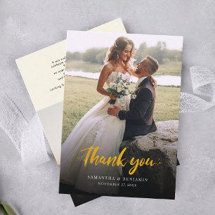 Cartão De Visita Casamento de Fotos de Script Moderno Obrigado