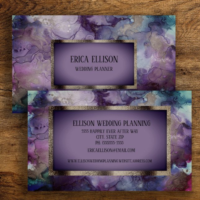 Cartão De Visita Casamento de Prata Violeta Violeta Roxa Moderna El (Purple and blue watercolor business card)