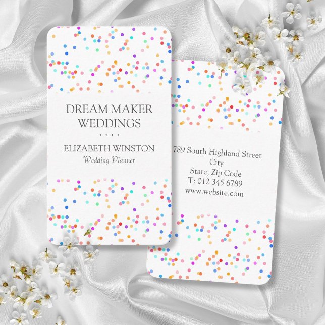 Cartão De Visita Casamento Elegante Moderno de Confetti (Colorful Confetti Modern Elegant Wedding Business Card)