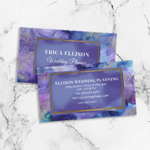Cartão De Visita Casamento Elegante Moderno de Cor Azul Roxo