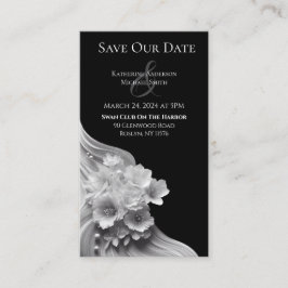 Cartão De Visita Casamento Floral Moderno - Preto e Branco