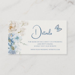 Cartão De Visita Casamento Romântico Dusty Blue Floral Detalhes