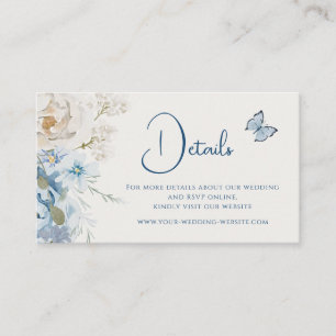 Cartão De Visita Casamento Romântico Dusty Blue Floral Detalhes