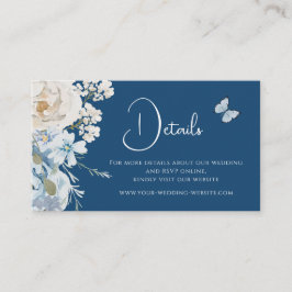 Cartão De Visita Casamento Romântico Dusty Blue Floral Detalhes