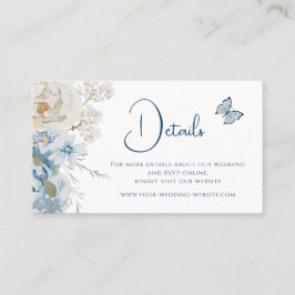 Cartão De Visita Casamento Romântico Dusty Blue Floral Detalhes