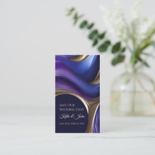 Cartão De Visita Casamento Salve nossa Data - Azul Moderno Dourado-
