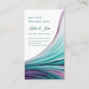 Cartão De Visita Casamento Salve nossa Data - Moderno Roxo e Teal-