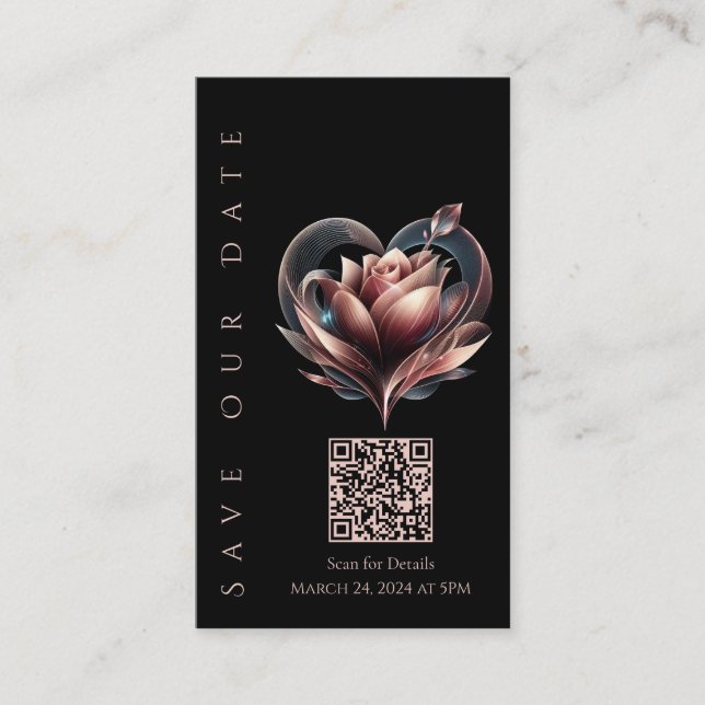 Cartão De Visita Casamento Salve o Rosa do Código-Blush Date-QR (Frente)
