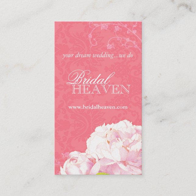 Cartão De Visita Casamento tema damasco Coral Pink Peony (Frente)