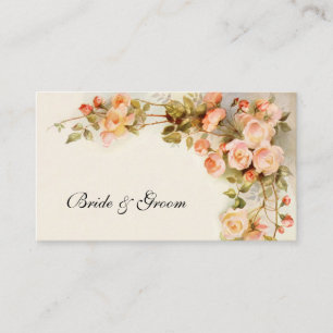 Cartão De Visita Casamento vintage, Flores Rosa Rosa Rosa Anticas, 