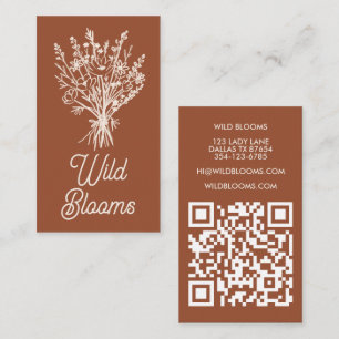 Cartão De Visita Castanho Floral Mínimo Rústico de Buquê de Flor Se