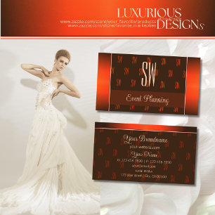 Cartão De Visita Castanho Laranja com Padrão Monograma Profissional