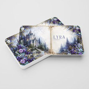 Cartão De Visita Castelo de Conto de Fadas Floral Roxo Aberto Livro